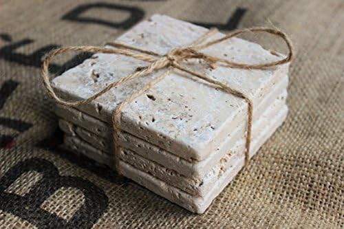 Marbleobject Beige 4"X 4"Travertine Stone Coaster Each Piece Unique Natural Stone "drink" Spills ... | Amazon (US)