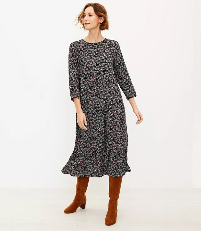 Floral Ruffle Midi Dress | LOFT