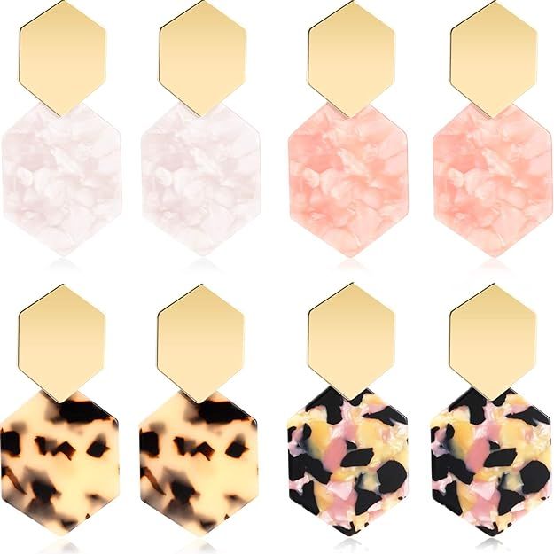 meekoo 4 Pairs Acrylic Earrings Marbled Earrings Leopard Drop Earrings Geometric Resin Earring fo... | Amazon (US)
