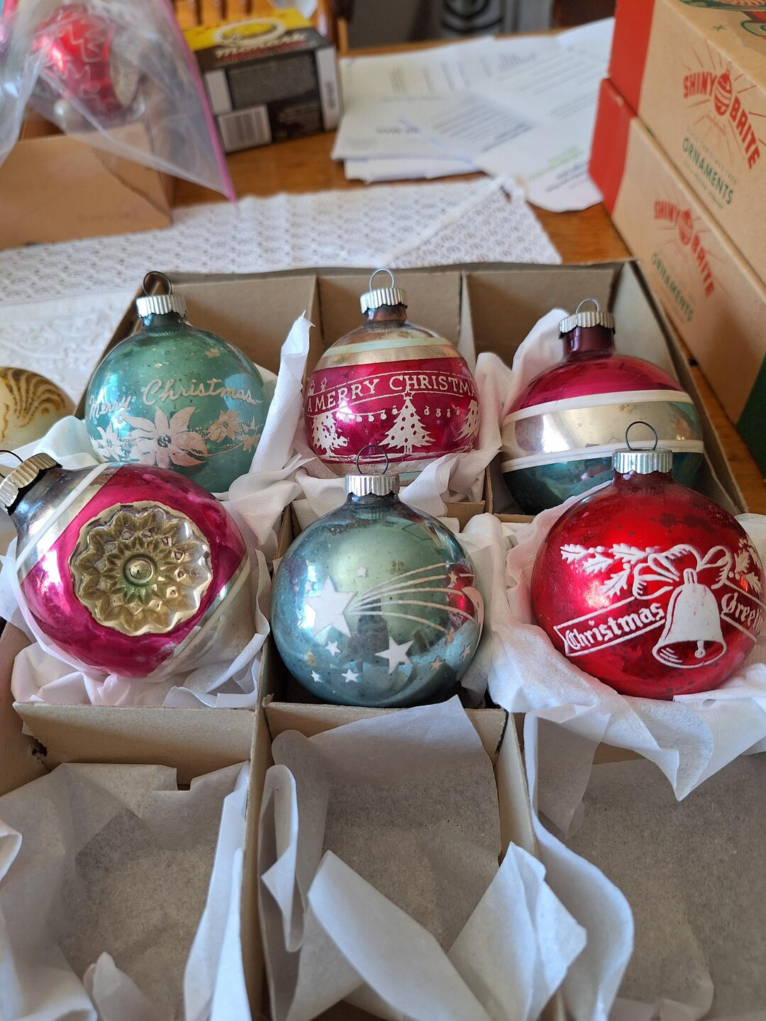 Six 1950's vintage Shiny Brite Christmas Ornaments | Etsy (US)