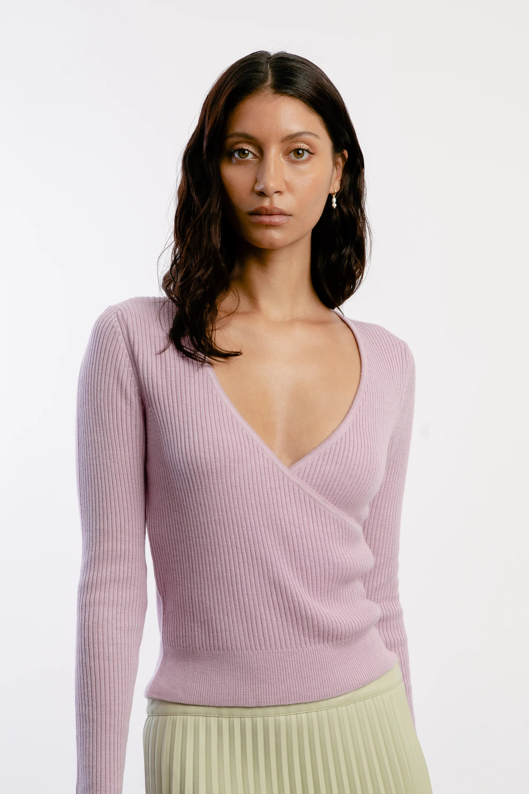 Women's Silk Wool Cashmere Annie Ribbed Top | OO-TO
