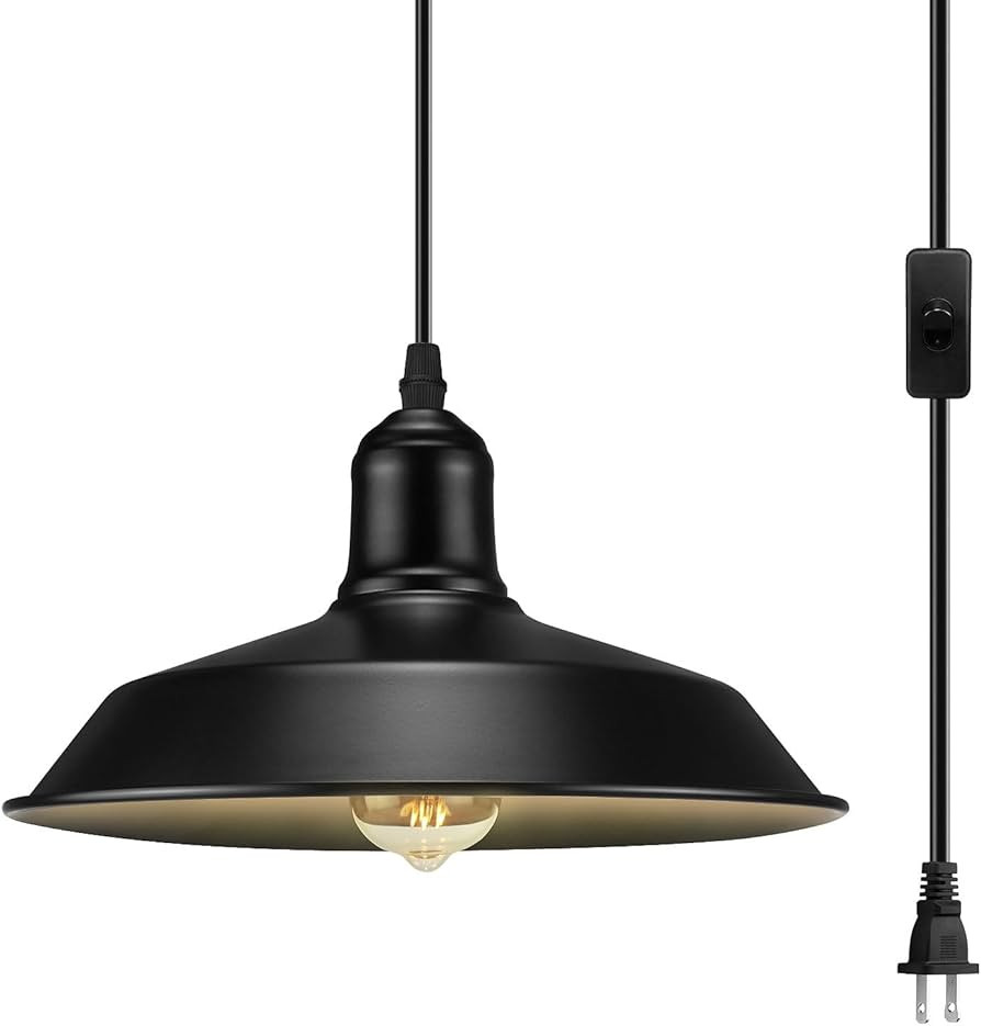Plug in Pendant Light, Black Hanging Lights with Plug in Cord, On/Off Switch, Industrial Pendant ... | Amazon (US)