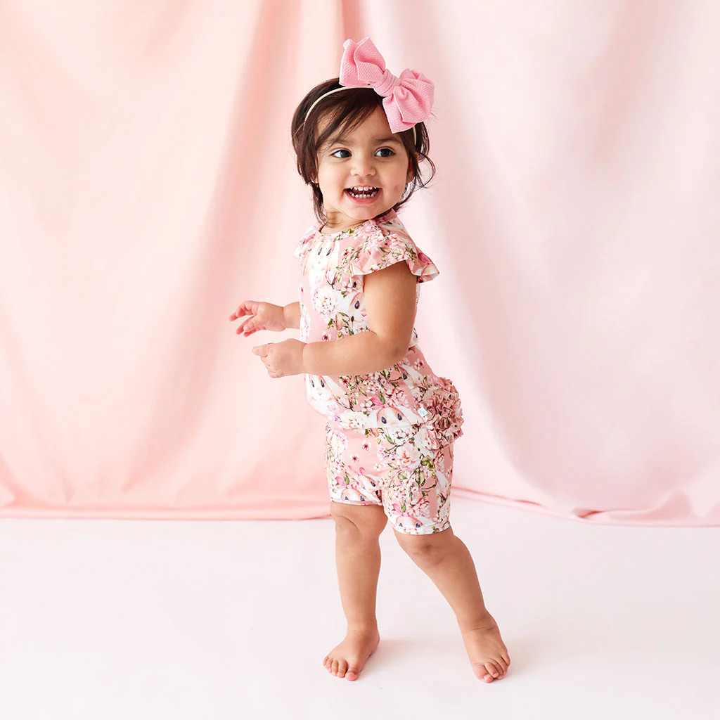 Bunny Pink Baby Girl Short Romper | Babsy | Posh Peanut