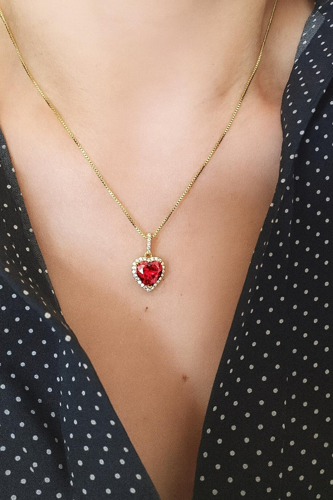 Valentine's Day for Her. Red Heart Necklace. Ruby Clear Crystal Necklace. CZ Sparkling Diamond Lo... | Etsy (US)