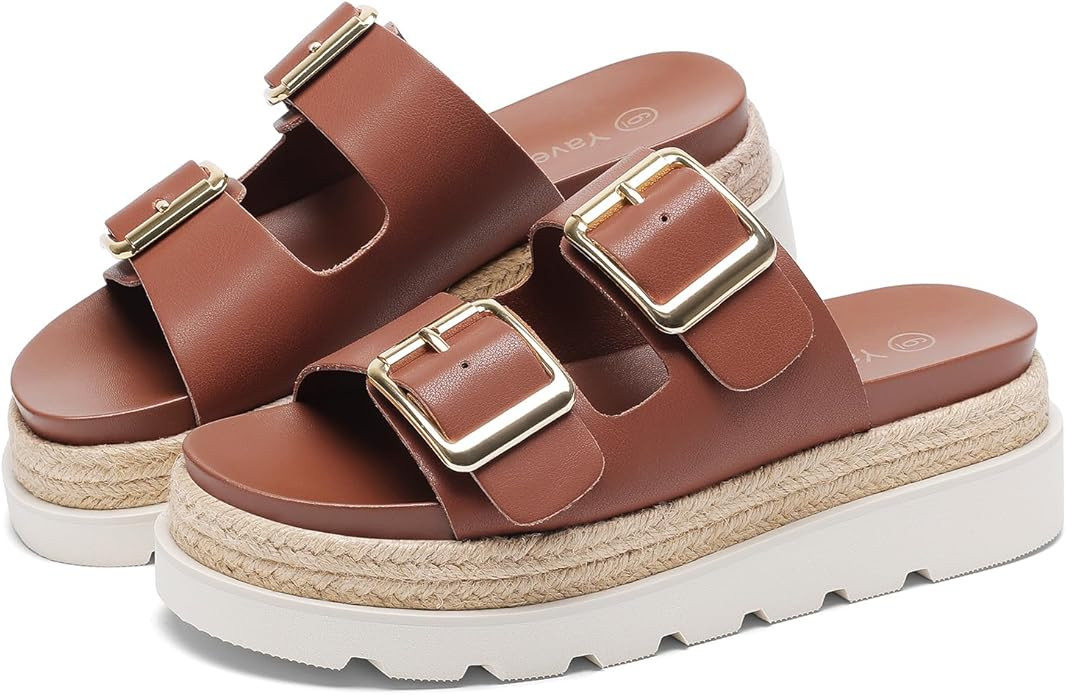 Yavero Womens Platform Sandals Espadrilles Slide Sandals with Double Buckles Comfortable Open Toe... | Amazon (US)