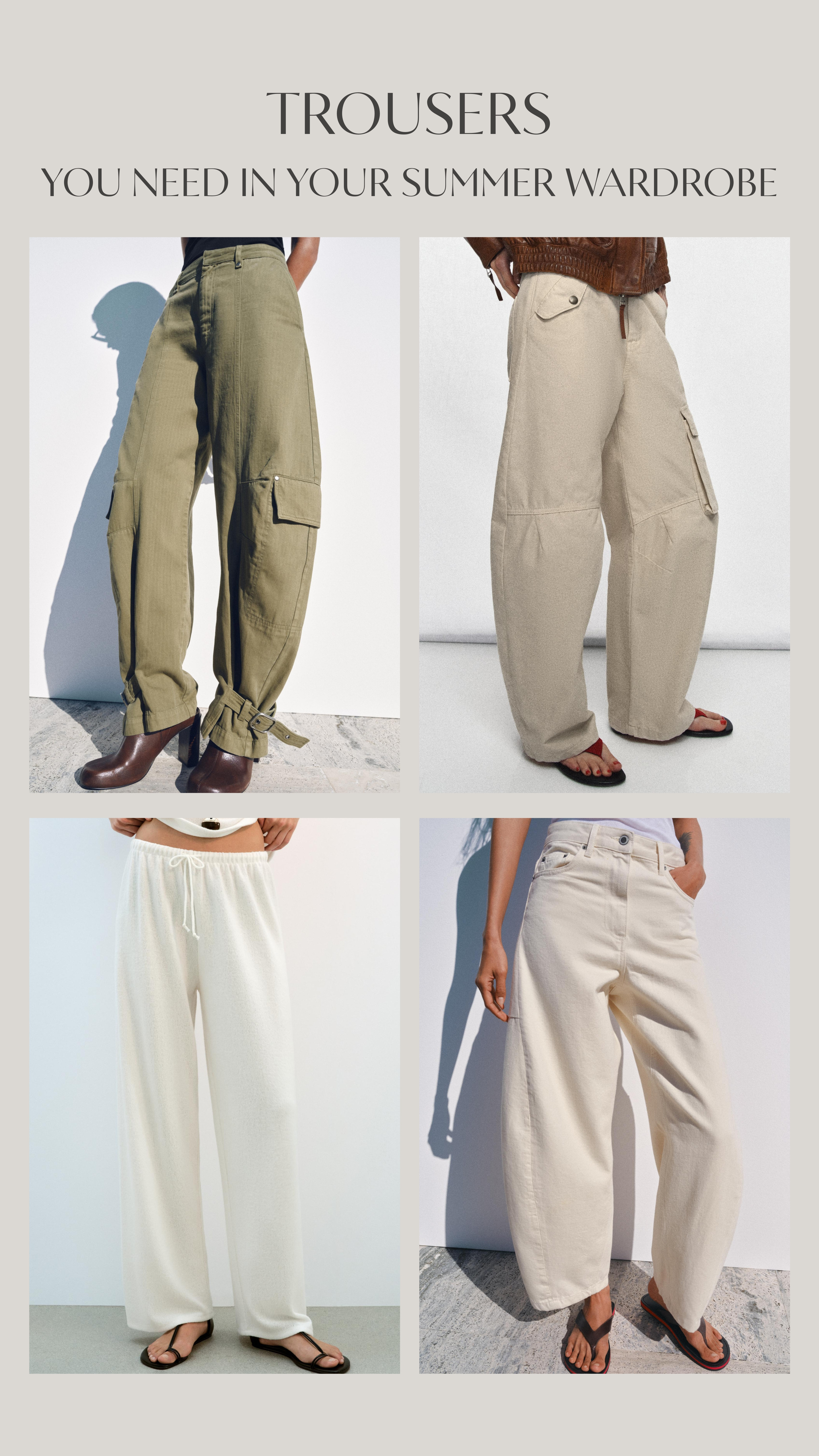 4 trousers you need in your summer wardrobe 🌴

cargo trousers, barrel jeans, white jeans, linen trousers, soft trousers, summer trousers, spring trousers 

 #LTKspring #LTKsummer #LTKjeans
