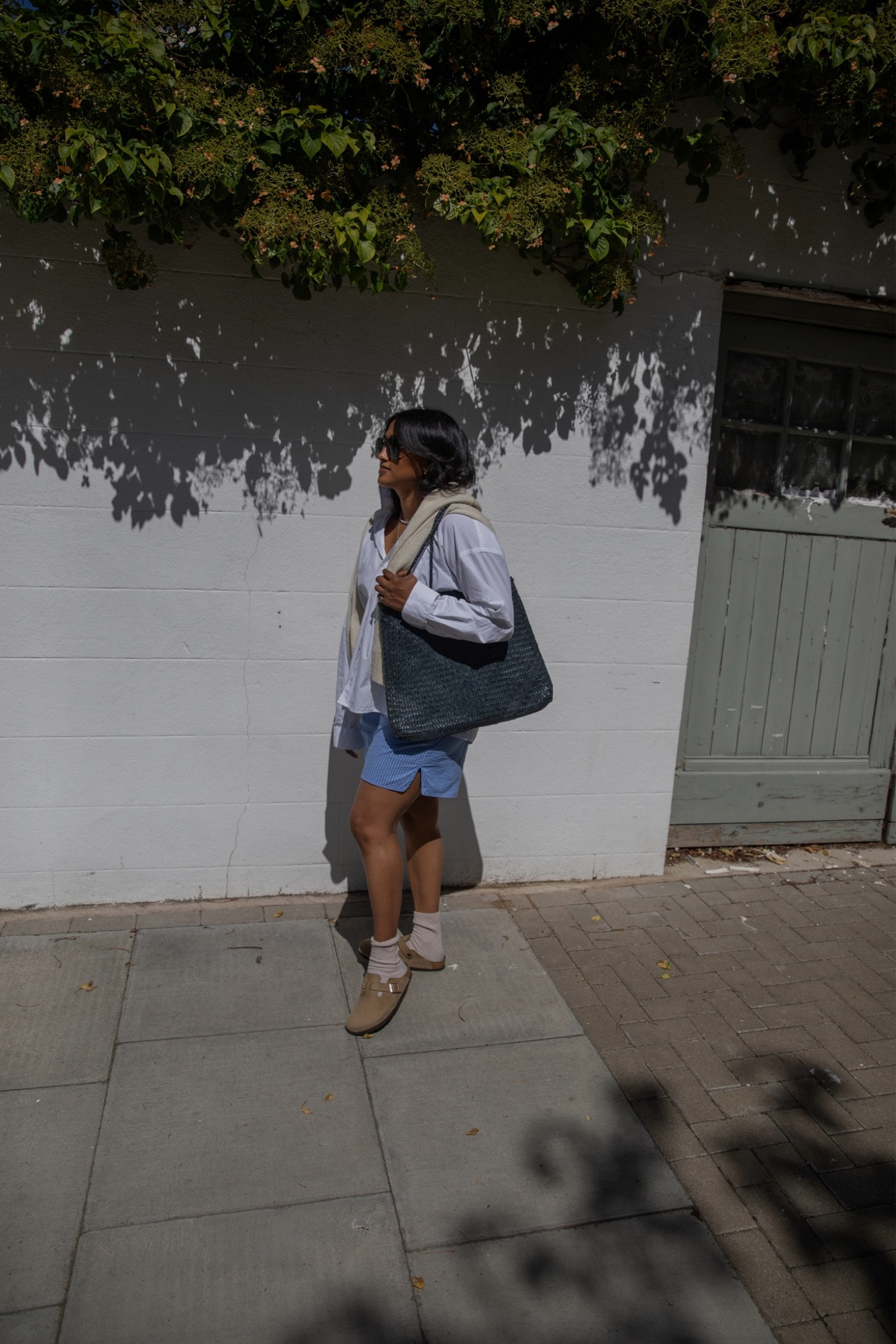 Stripe shorts, poplin shorts, white shirt, oversized shirt, crew neck jumper, cream jumper, wool knit jumper, cashmere socks, cream socks, Boston clogs, suede clogs, tote bag, leather bag, weave bag, Uniqlo, Birkenstock, Boden, Adanola, H&M, Free People

#LTKeurope #LTKstyletip #LTKSeasonal