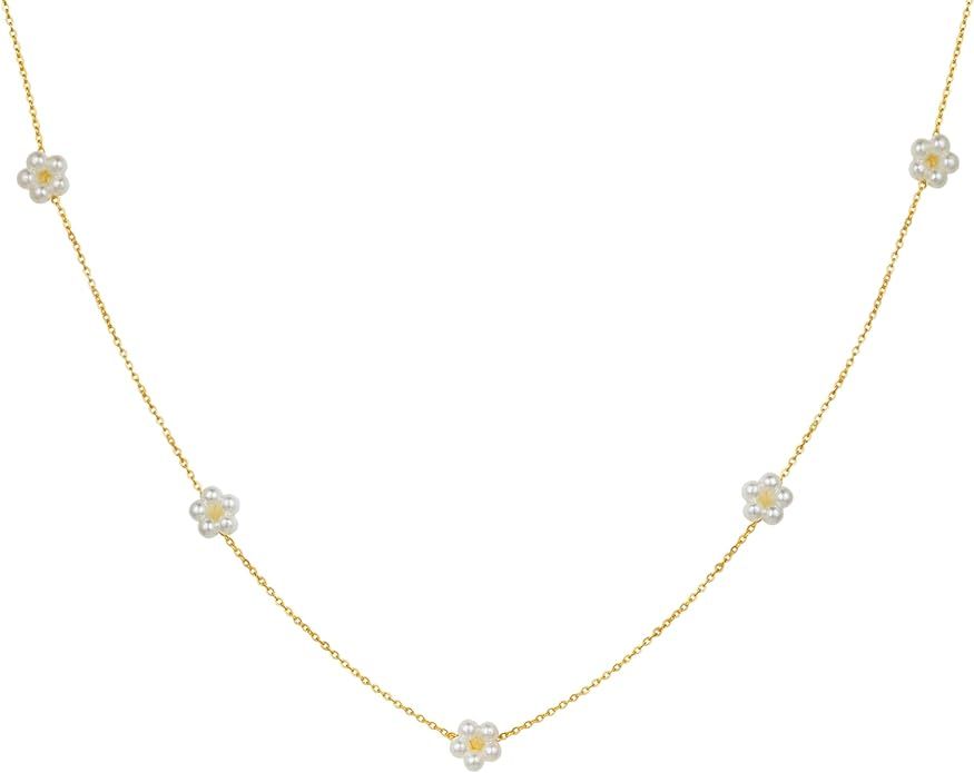 Daisy Necklace Summer Flower 18K Gold Pretty Choker Jewelry for Women Girls | Amazon (US)