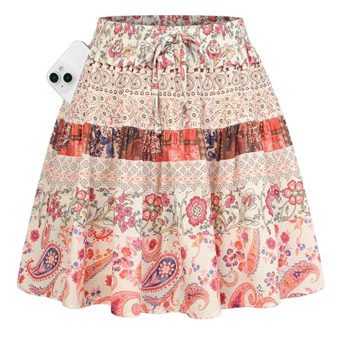 Kate Kasin Women's Boho Mini Skort with Pockets, Summer Floral Skirts with Shorts, Beach Vacation... | Amazon (US)