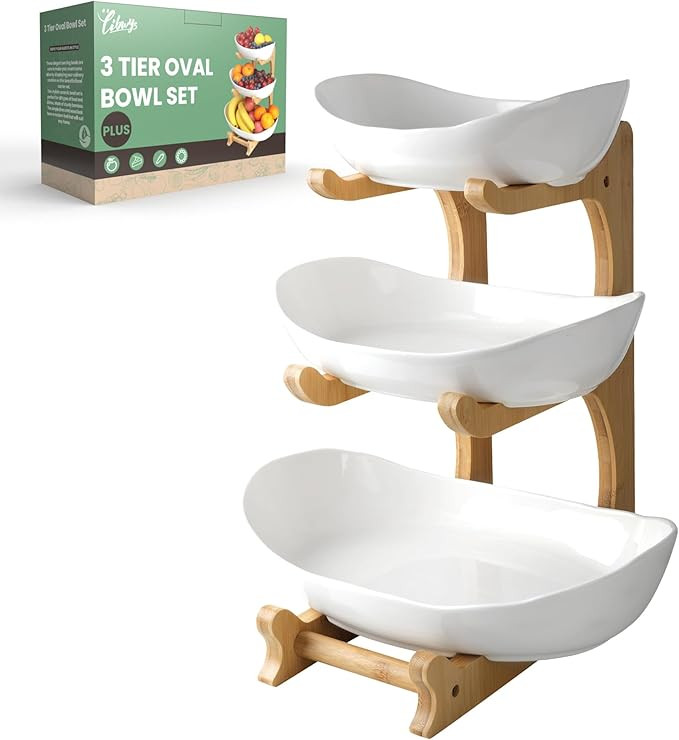 SEVEN SPARTA 3 Tier Fruit Bowl for Kitchen Counter (PLUS edition) / Ceramic Serving Bowls with Ba... | Amazon (US)