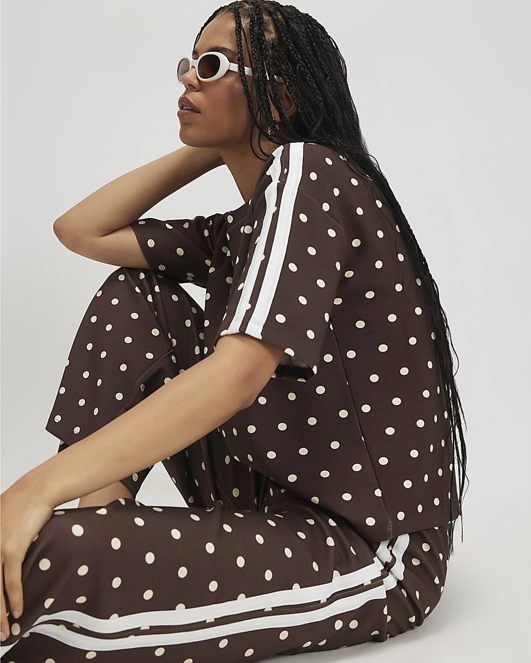 Brown Premium Polka Dot Tape T-Shirt | River Island UK & IE