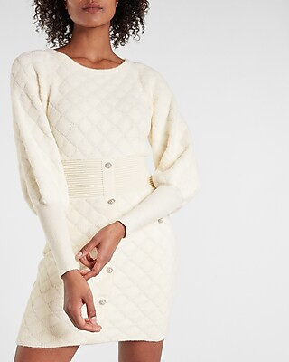 Embellished Button Front Mini Sweater Dress | Express