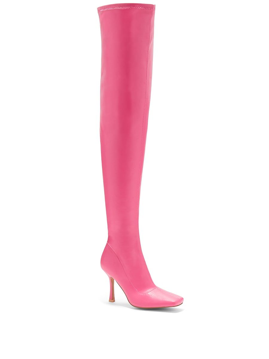NY & Co Women's Natalia Thigh High Boot - Faux Leather Pink Size 6 1/2 | New York & Company