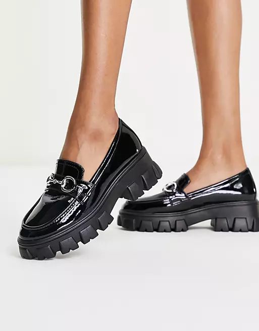 Glamorous chunky loafers with gold buckle detail in black | ASOS (Global)