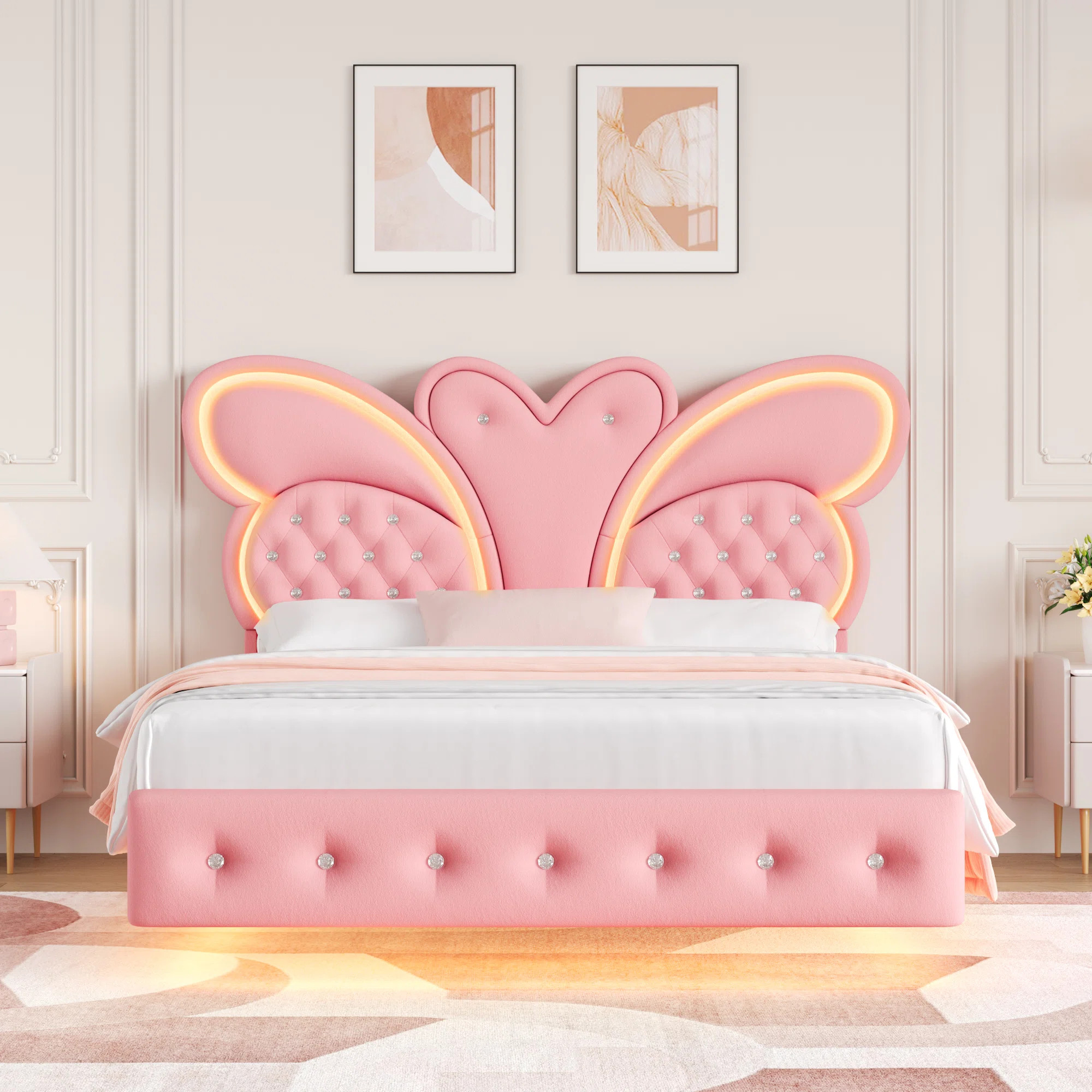 Butterfly Upholstered Floating Kid Bed With LED Light | Wayfair North America