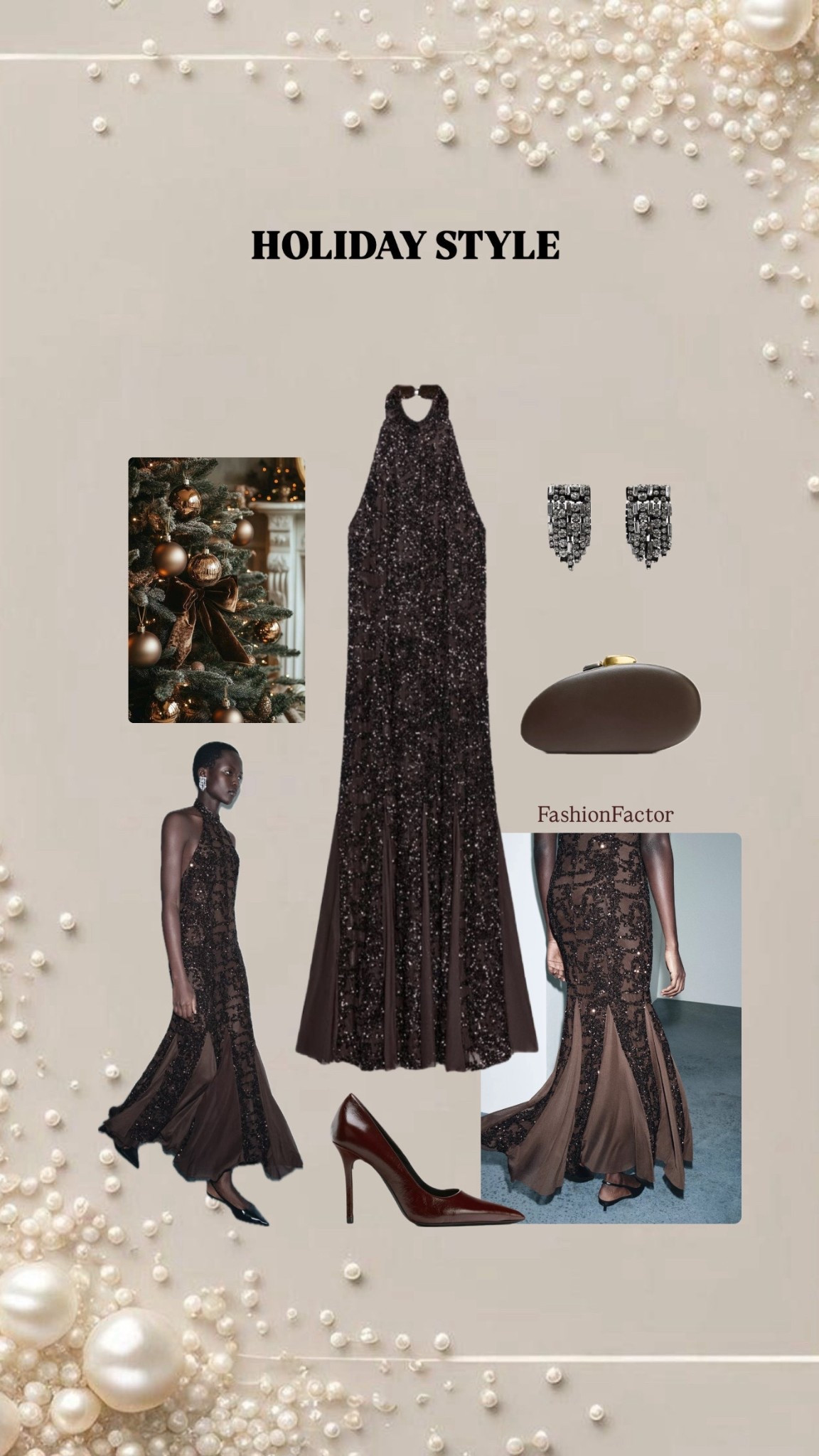 Party outfit in color of the year - Mocha mousse🤎 Sequin maxi dress, halter neck open back dress

#LTKHoliday #LTKootd