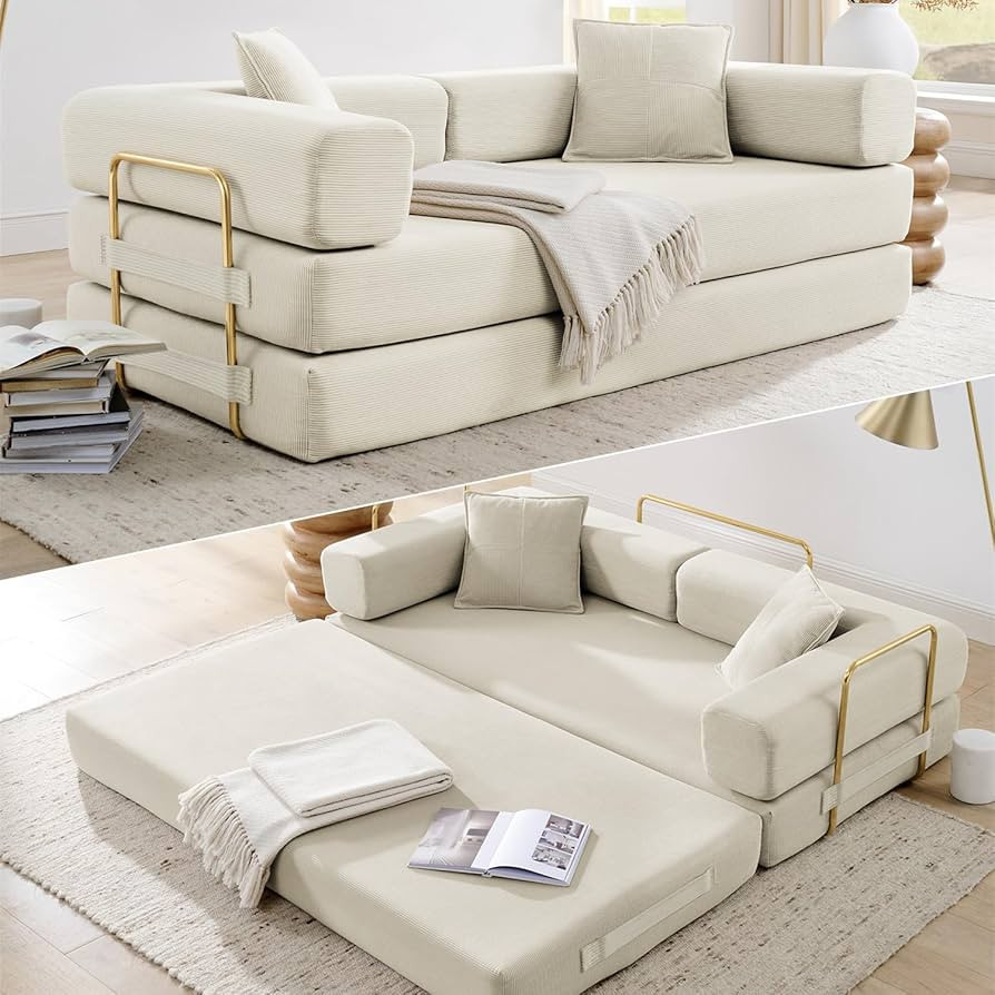 HANXIN 78 Inch Convertible Sleeper Sofa Bed, Folding Floor Mattress Couch with Fixed-Shape Frame,... | Amazon (US)