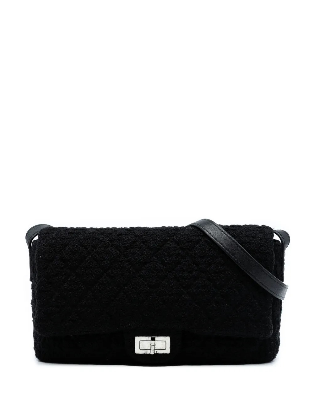 CHANEL Pre-Owned 2009-2010 Jumbo Reissue 2.55 Quilted Tweed Easy Messenger Flap crossbody bag - Black | Farfetch Global