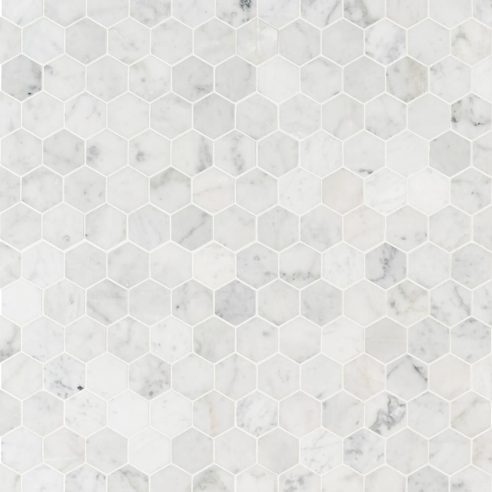 MSI Carrara White Hexagon 11.75 in. x 12 in. x 8mm Honed Marble Mesh-Mounted Mosaic Tile (0.98 sq... | The Home Depot