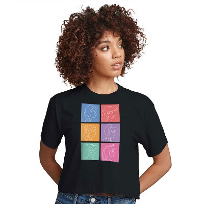 Women's Disney Princess Princess Grid Cropped Graphic T-Shirt - Black - X-Large | Target