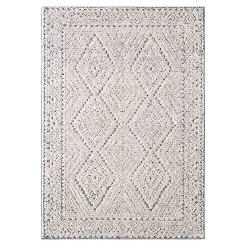 (B788) House White & Grey Diamond Design Area Rug, 8x10 | At Home