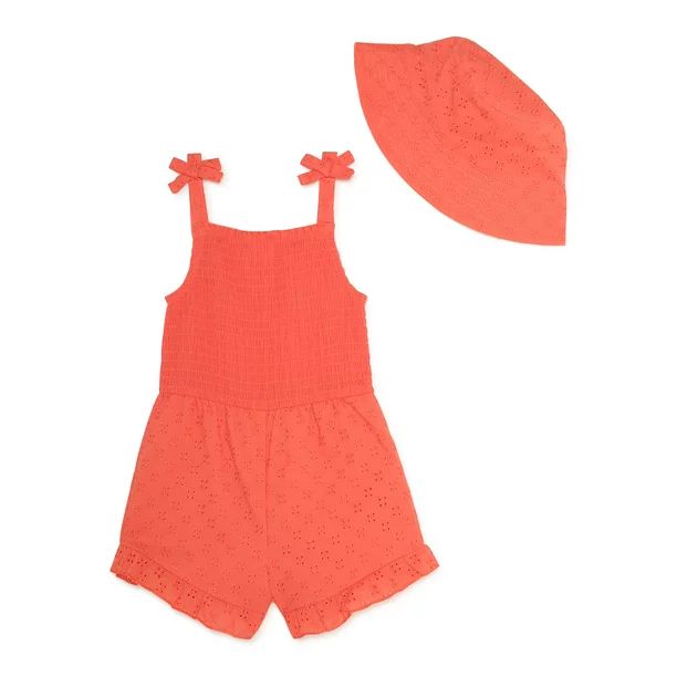 Wonder Nation Baby and Toddler Girls’ Romper with Bucket Hat, 2-Piece Set, Sizes 12M-5T | Walmart (US)