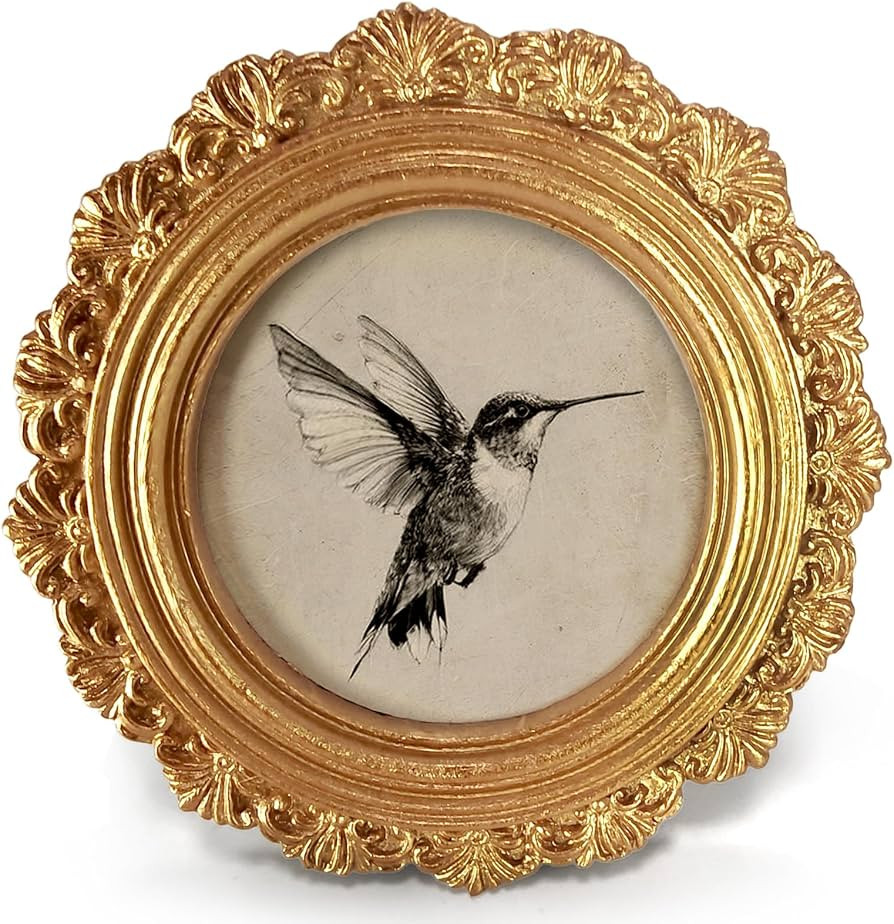 Hummingbird Small Round Picture Frame 4in, Rustic Vintage Bird Mini Gold Photo Frame for TableTop... | Amazon (US)