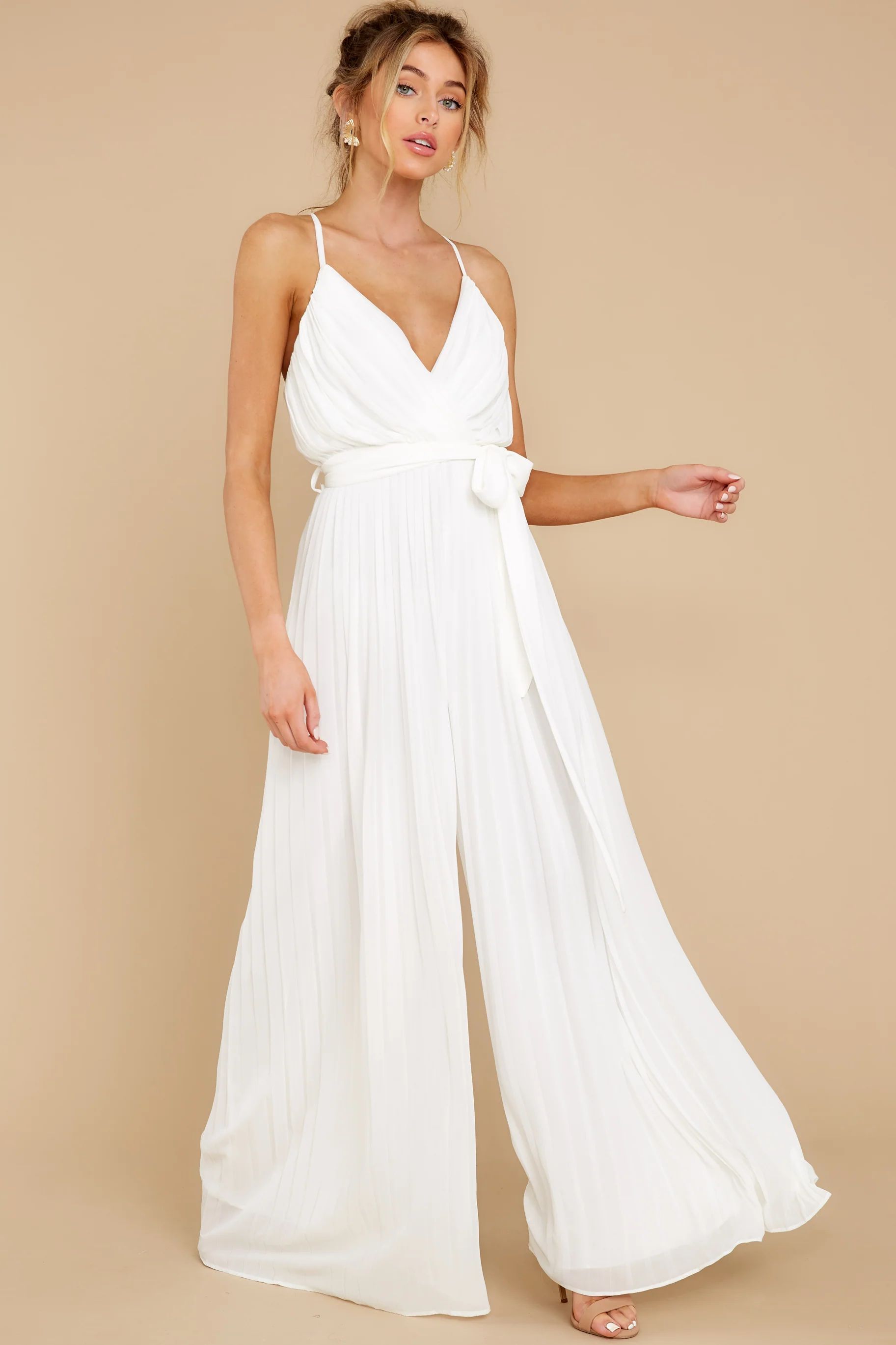 Collecting Moments White Pleated Jumpsuit | Red Dress 