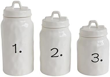 Creative Co-Op DA8643 Set of 3 White Ceramic Canisters with Numbers | Amazon (US)