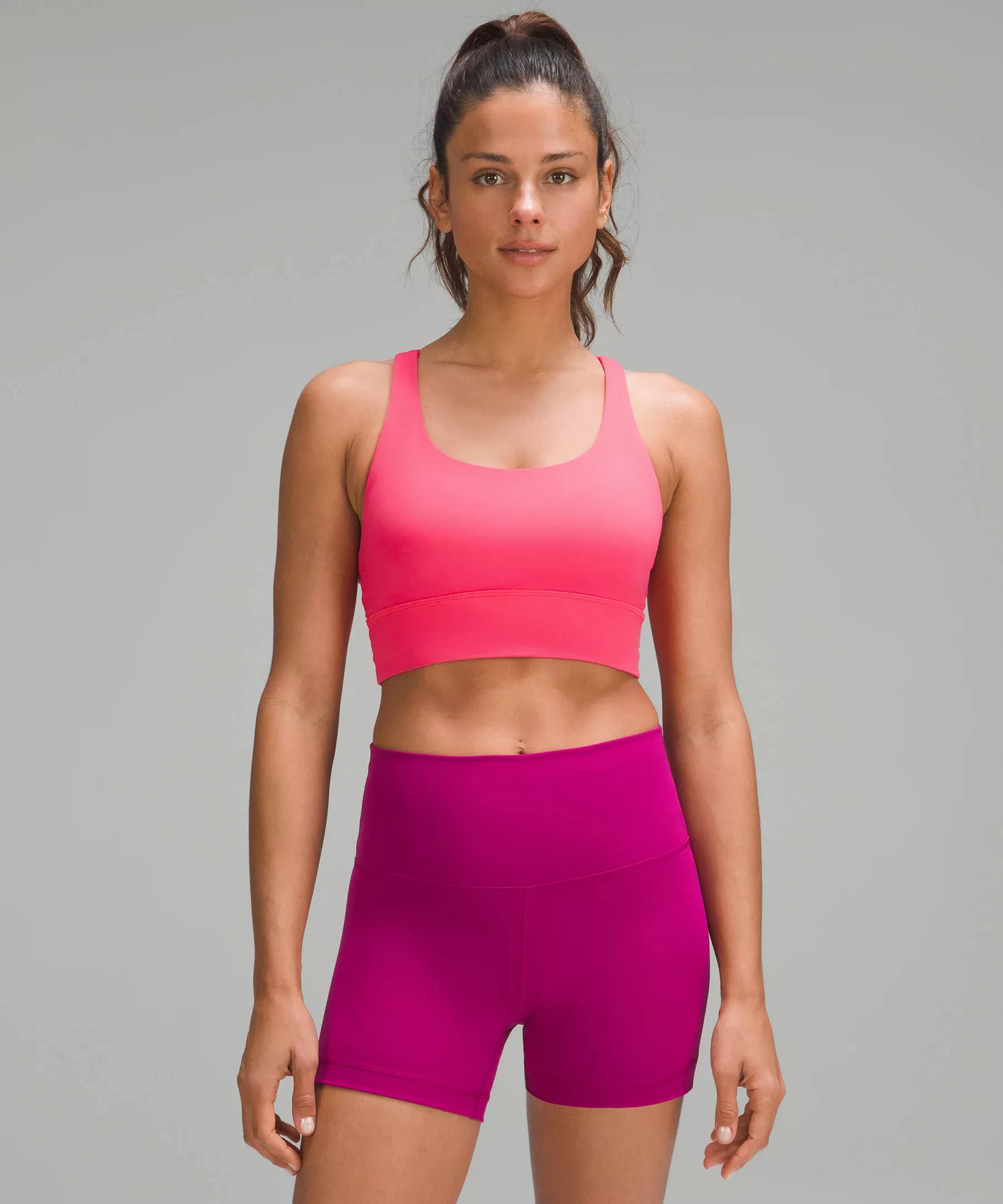 💓Sonic pink lululemon align biker shorts, energy long line bra