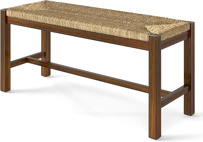 GOFLAME 40” Dining Bench, Farmhouse Boho Entryway Bench with Woven Seagrass Seat, End of Bed Be... | Amazon (US)