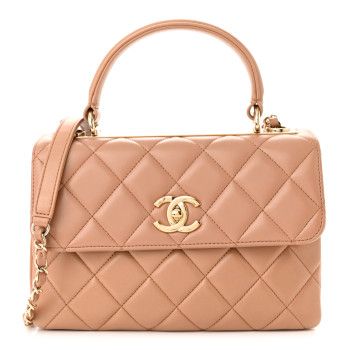 Lambskin Quilted Small Trendy CC Flap Dual Handle Bag Camel | FASHIONPHILE (US)