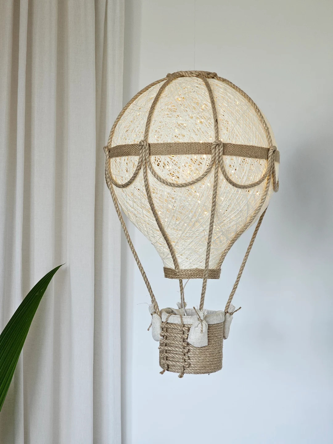 Hot Air Balloon Nursery Light, Baby Nursery Lamp Natural Linen and Jute Color, Room Travel Theme,... | Etsy (US)