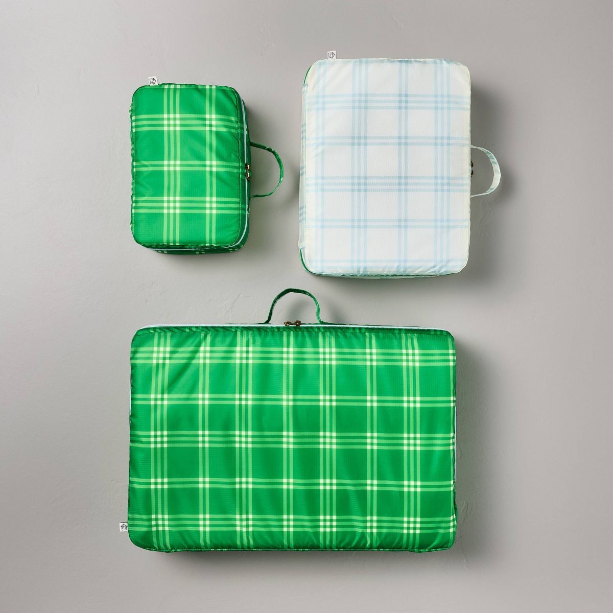 Tri-Stripe Plaid Packing Cubes Cream/Light Blue/Green (Set of 3) - Hearth & Hand™ with Magnolia | Target