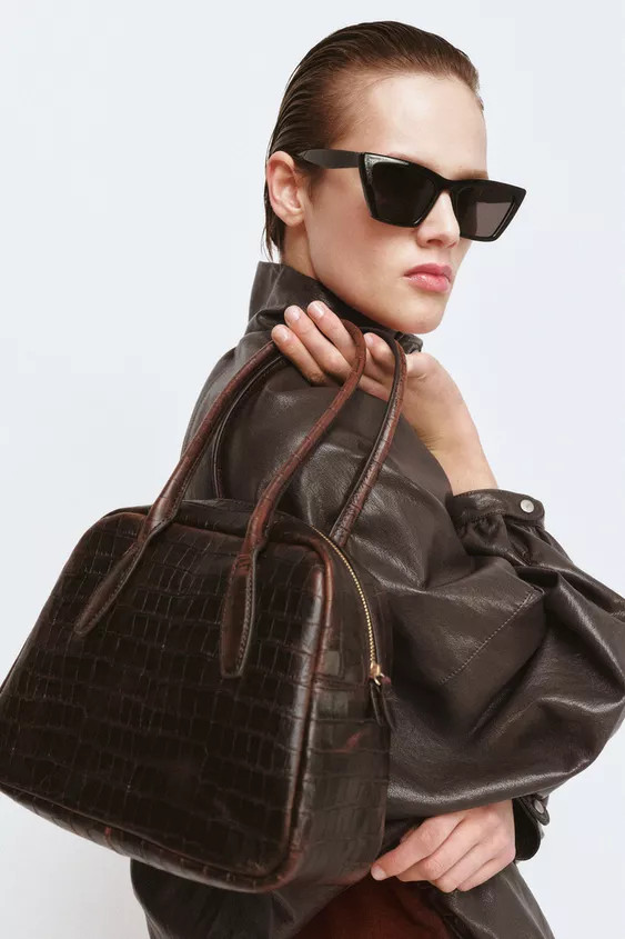 EMBOSSED LEATHER BOWLING BAG | Zara US