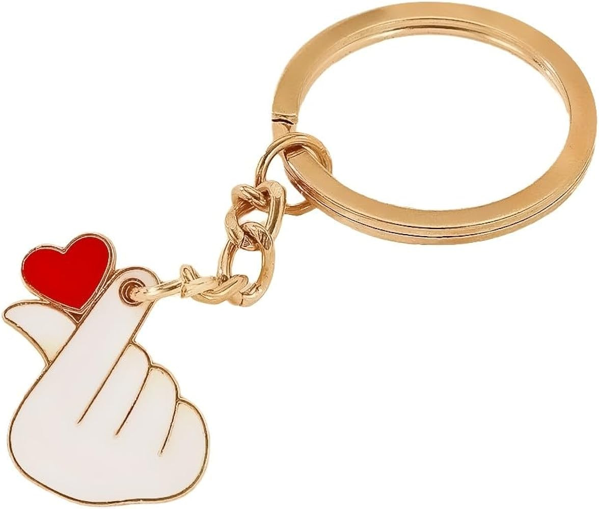 Hands/Finger Heart Keychain – Gold Enamel Love Hand Charm, Romantic Valentine's Gift for Couple... | Amazon (US)