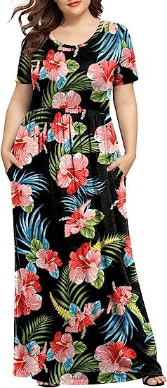 LONGYUAN Women's Plus Size Casual Dresses Short Sleeve Maxi Dress XL-6XL with Pockets | Amazon (US)