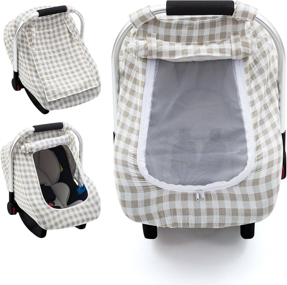 Muslin Car Seat Cover Baby, Summer Infant Carseat Covers with Breathable Window, Lightweight Car ... | Amazon (US)