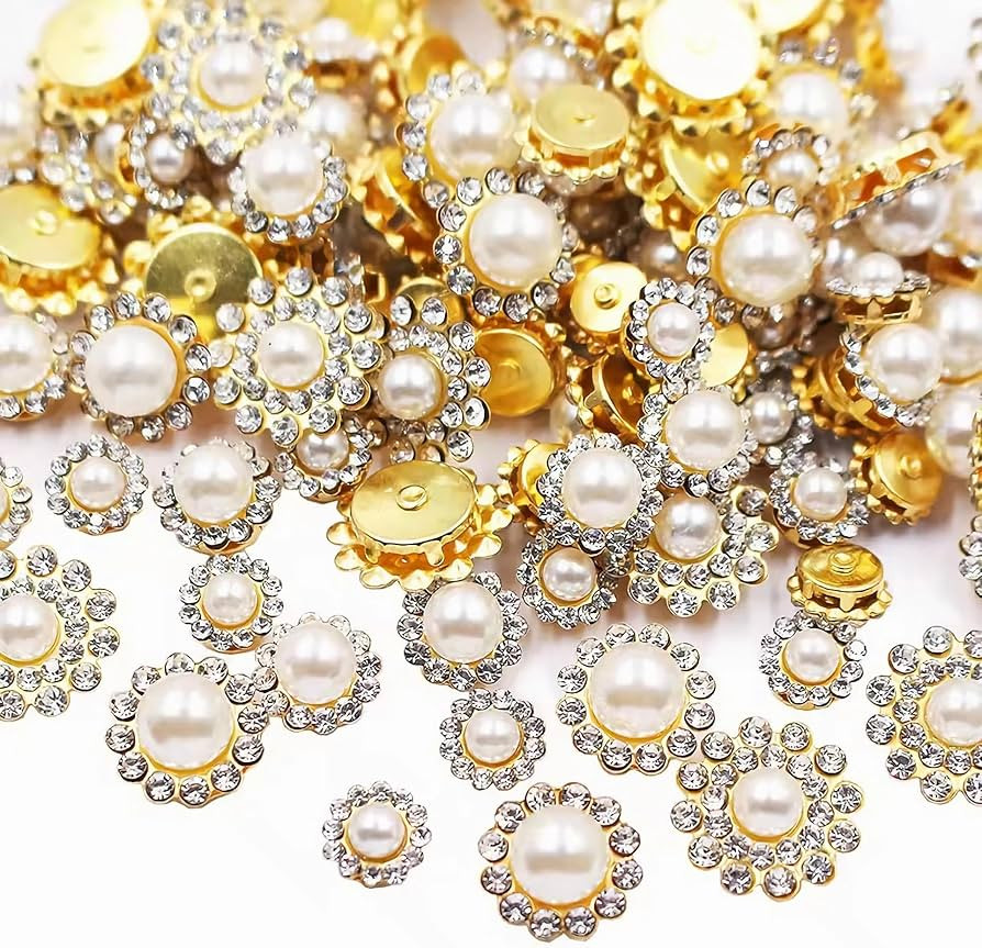 100pcs Sew on Pearls Rhinestones Crystal Gems Glass Sun Flower Jewelry with Gold Claw Mixed 8mm 1... | Amazon (US)