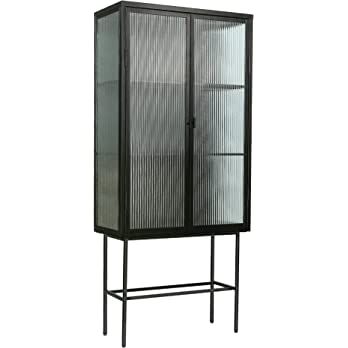 Black 61.4"H Display Cupboard Retro Style Fluted Glass Storage Cabinet with 2 Glass Doors & 3 Det... | Amazon (US)