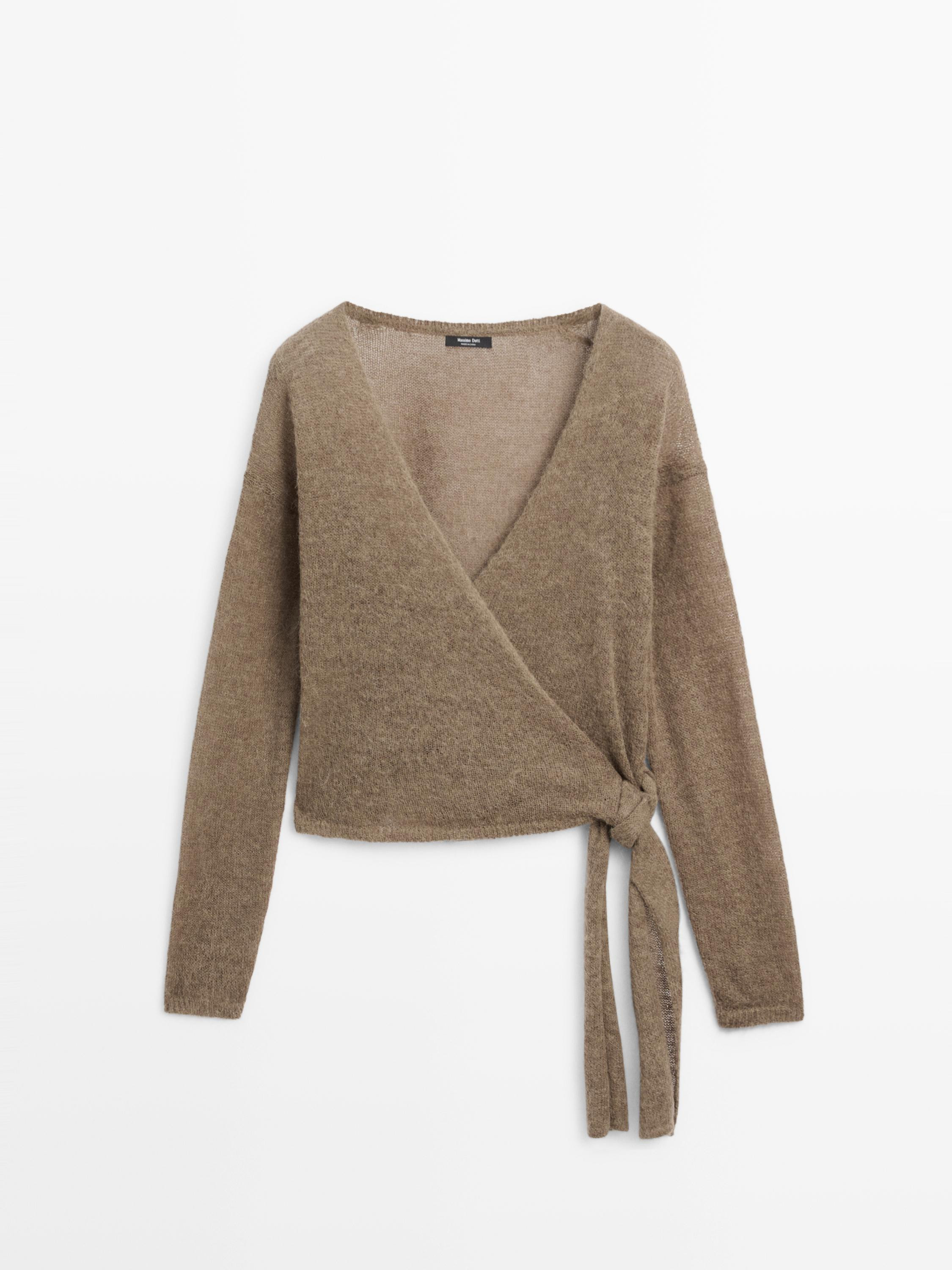 Alpaca blend crossover knit cardigan with tie | Massimo Dutti US