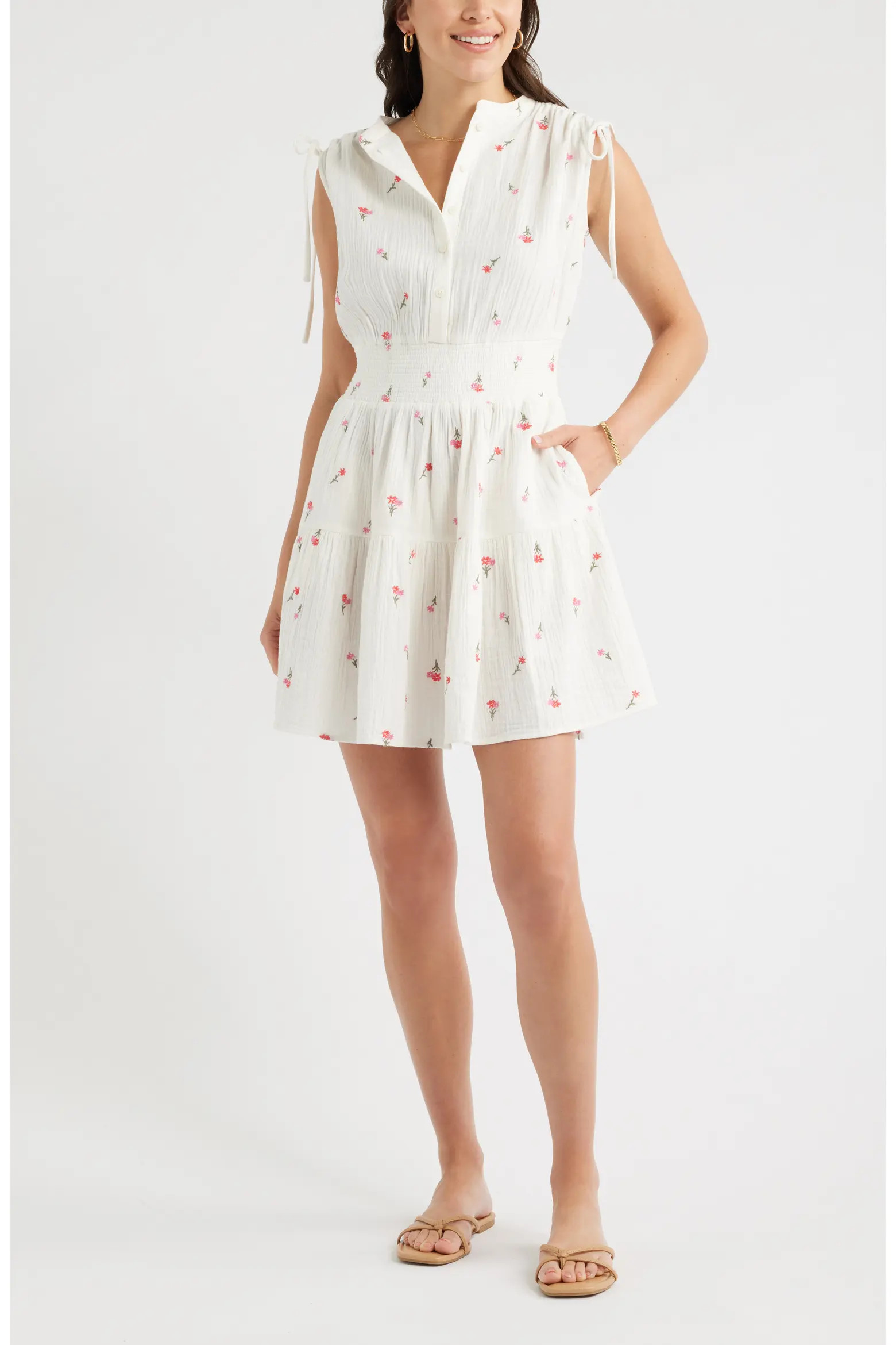 Floral Embroidered Sleeveless Cotton Gauze Dress (Women) | Nordstrom | Nordstrom