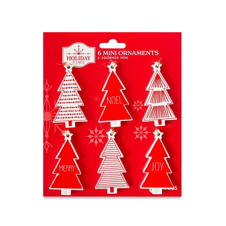 Mini Tree Christmas Ornaments, Red and White, 6 Count, by Holiday Time | Walmart (US)