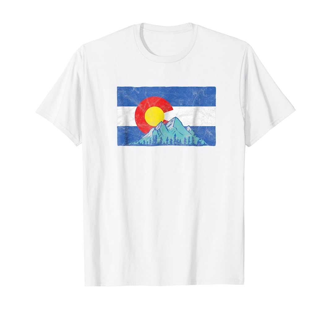 Colorado Flag and Rocky Mountains - Vintage Retro T-Shirt | Amazon (US)