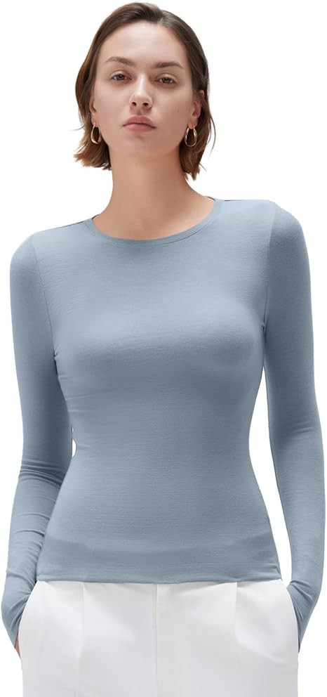 SUUKSESS Cloud Cashmere Women Crew Neck Fitted Long Sleeve Shirt Basic Knit Tops | Amazon (US)