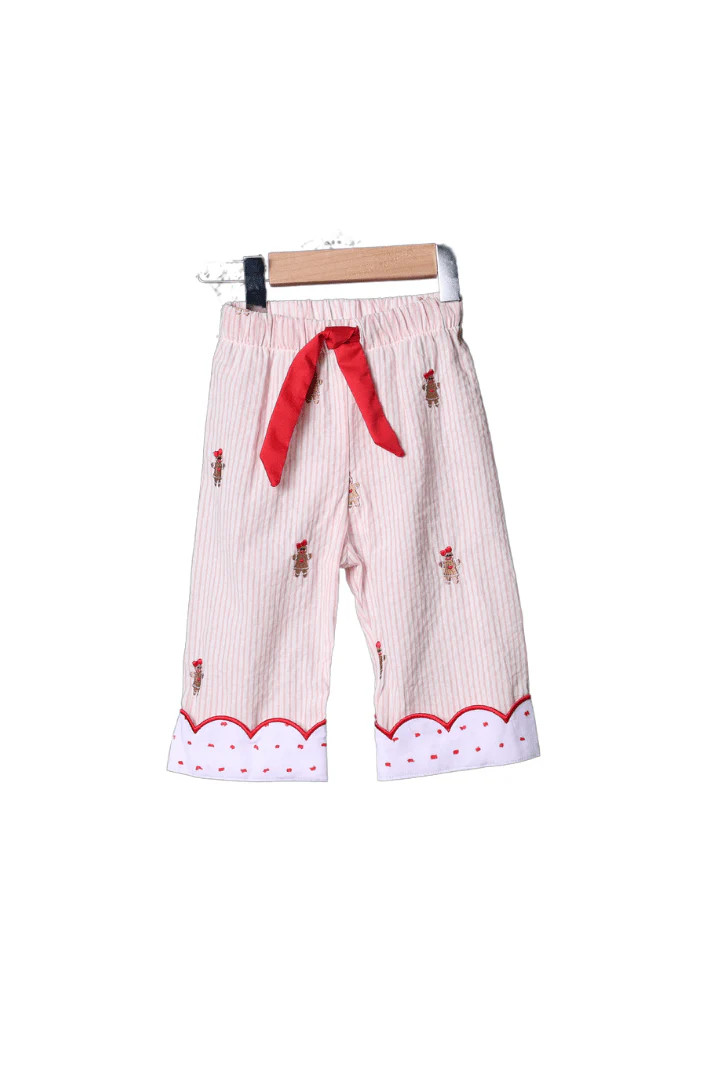 Embroidered Gingerbread Pink Pinstripe Pajama Pants | The Smocked Flamingo