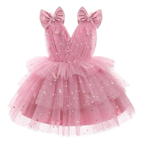 IMEKIS Fairy Dresses for Girls: Toddler Butterfly 2nd 3rd Birthday Cake Smash Photoshoot Kids Princess Formal Baby Tulle Sparkly Tea Party Wedding Guest Graduation Pageant Dusty Pink Stars 2-3T | Amazon (US)