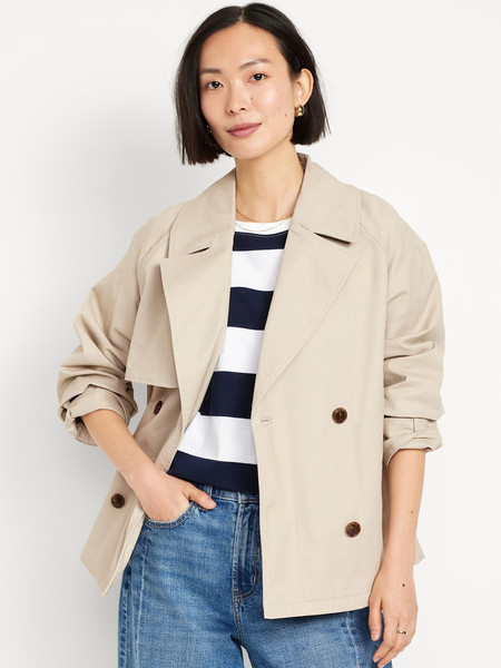 Oversized Double-Breasted Short Trench Coat | Old Navy (US)