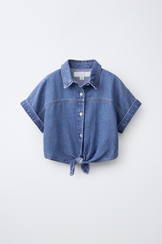 Zara - Knotted Denim Shirt - Blue - 9-10 Years (55,1 Inches) - Kids | Zara US