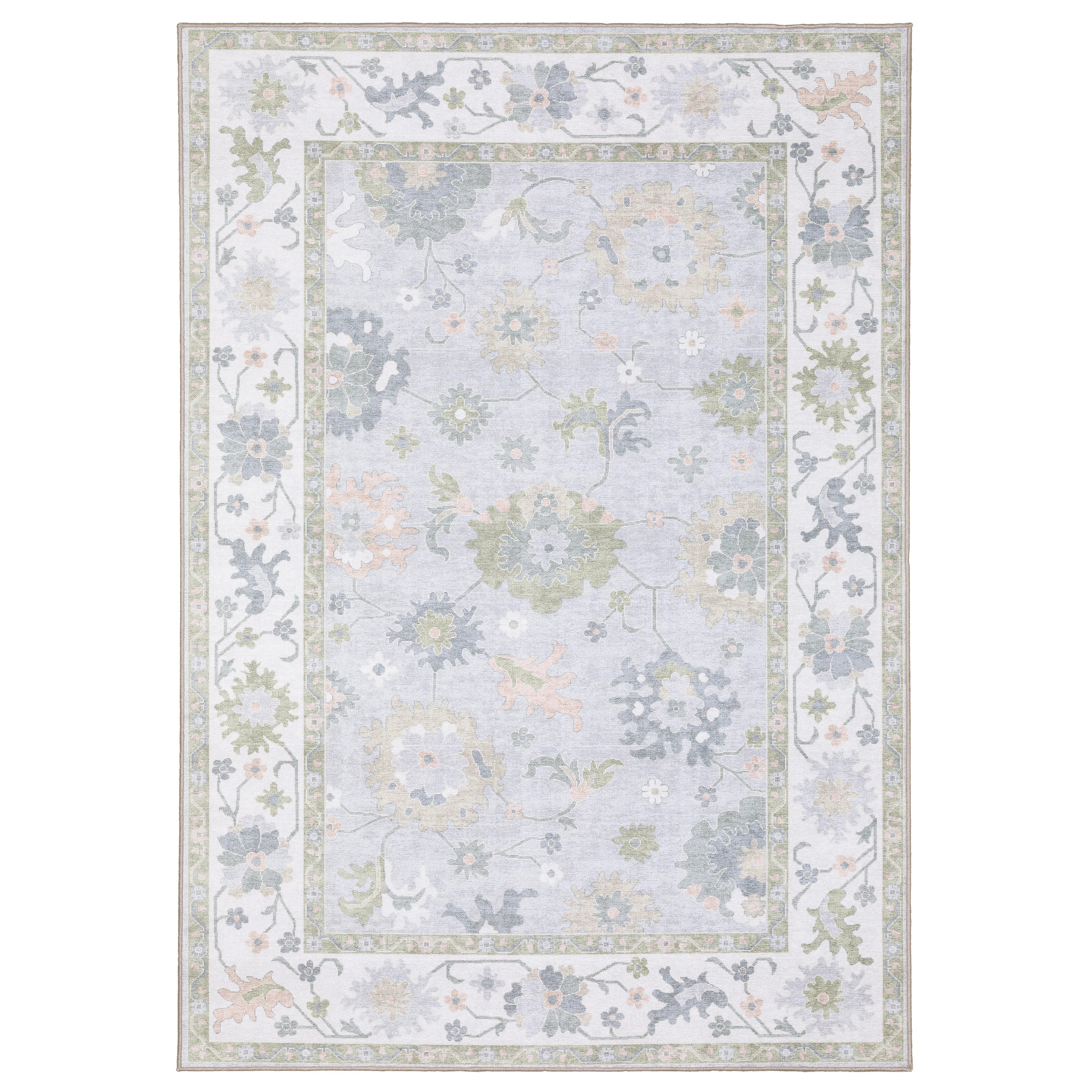 Kugler Floral Traditional Blue/ Green Printed Washable Flat Pile Area Rug | Wayfair North America